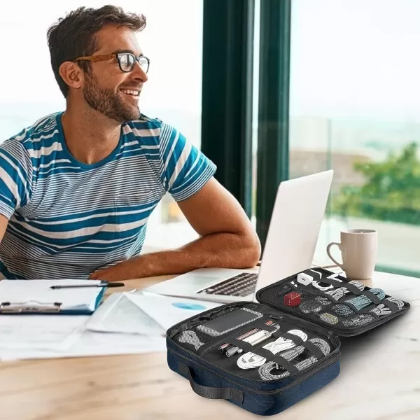 imageMATEIN Electronics Organizer Travel Case Water Resistant Cable Organizer Bag for Travel Essentials Tech Gifts for Men Storage Bag as Accessories for Phone Cord Tablet BlackNavy Blue
