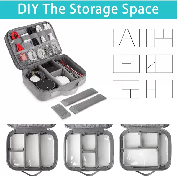 imageMATEIN Electronics Organizer Travel Case Water Resistant Cable Organizer Bag for Travel Essentials Tech Gifts for Men Storage Bag as Accessories for Phone Cord Tablet BlackClear Grey
