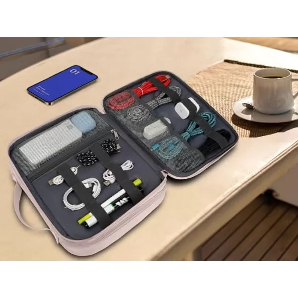 imageMATEIN Electronics Organizer Travel Case Water Resistant Cable Organizer Bag for Travel Essentials Tech Gifts for Men Storage Bag as Accessories for Phone Cord Tablet BlackPink