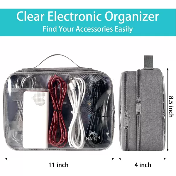 imageMATEIN Electronics Organizer Travel Case Water Resistant Cable Organizer Bag for Travel Essentials Tech Gifts for Men Storage Bag as Accessories for Phone Cord Tablet BlackClear Grey