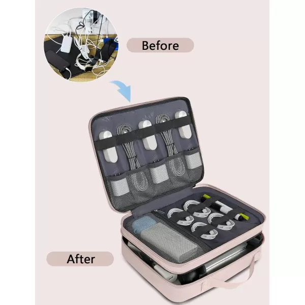 imageMATEIN Electronics Organizer Travel Case Water Resistant Cable Organizer Bag for Travel Essentials Tech Gifts for Men Storage Bag as Accessories for Phone Cord Tablet BlackPink