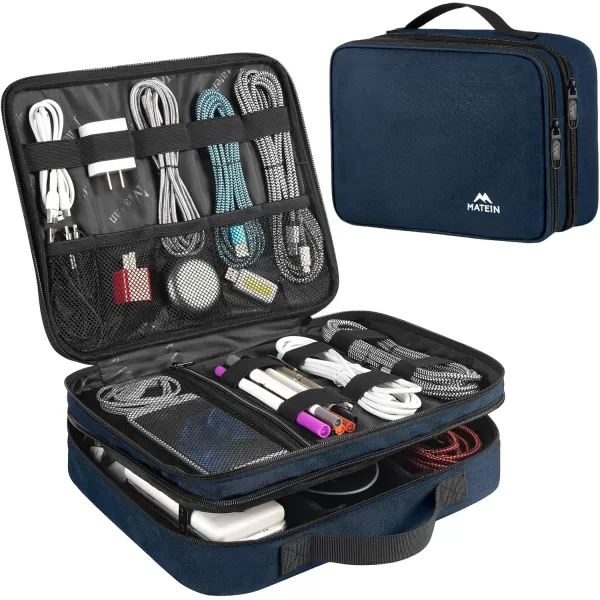 imageMATEIN Electronics Organizer Travel Case Water Resistant Cable Organizer Bag for Travel Essentials Tech Gifts for Men Storage Bag as Accessories for Phone Cord Tablet BlackNavy Blue
