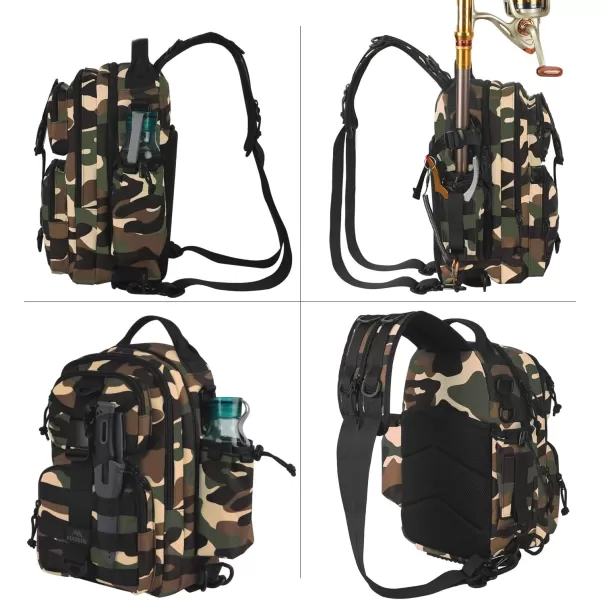 imageMATEIN Fishing Backpack Tackle Bag Small Convertible Fishing Sling Bag Tackle Box with Rod Holder Fishing Gifts for Men WaterResistant Tackle Storage Bags Hold Fish Gear Accessories Camouflage