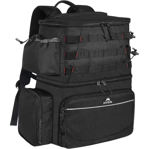 imageMATEIN Fishing Backpack Water Resistant Fishing Tackle Box Bag with Rod Holders ampamp Cooler Gear Gifts for MenBlack