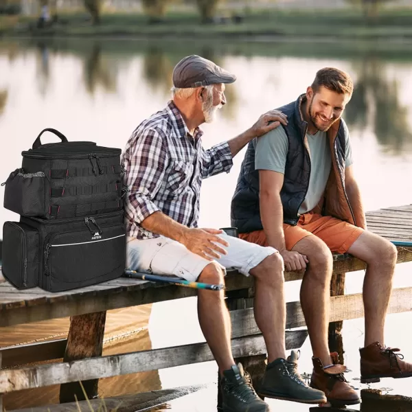 imageMATEIN Fishing Backpack Water Resistant Fishing Tackle Box Bag with Rod Holders ampamp Cooler Gear Gifts for MenBlack