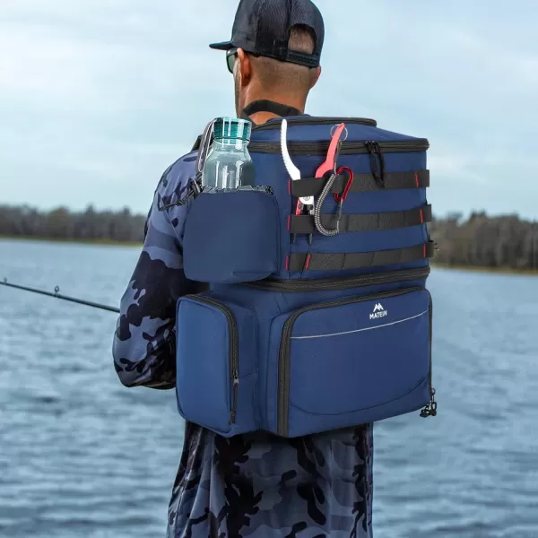 imageMATEIN Fishing Backpack Water Resistant Fishing Tackle Box Bag with Rod Holders ampamp Cooler Gear Gifts for MenBlue