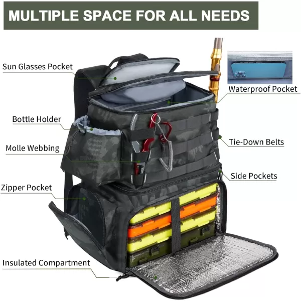 imageMATEIN Fishing Backpack Water Resistant Fishing Tackle Box Bag with Rod Holders ampamp Cooler Gear Gifts for MenCamouflage