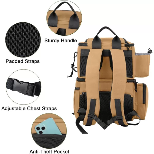 imageMATEIN Fishing Backpack Water Resistant Fishing Tackle Box Bag with Rod Holders ampamp Cooler Gear Gifts for MenKhaki