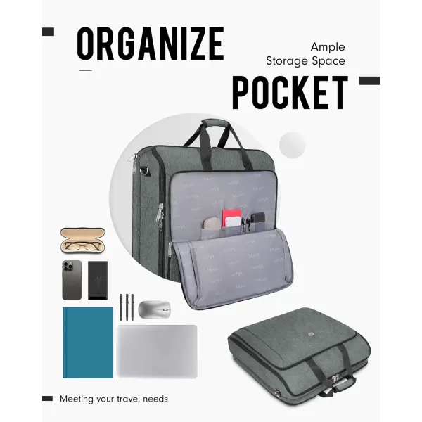 imageMATEIN Garment Bags for Travel Large Double Layer Suit Bags with Shoulder Strap for Men Women Foldable Carry On Garment Bags for Hanging Clothes Convertible Business Luggage Weekender Bags BlackGrey