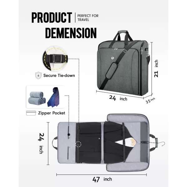 imageMATEIN Garment Bags for Travel Large Double Layer Suit Bags with Shoulder Strap for Men Women Foldable Carry On Garment Bags for Hanging Clothes Convertible Business Luggage Weekender Bags BlackGrey