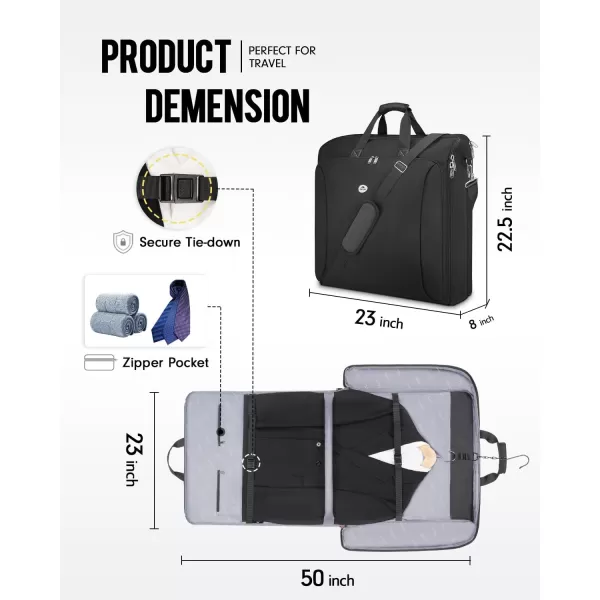 imageMATEIN Garment Bags for Travel Large Double Layer Suit Bags with Shoulder Strap for Men Women Foldable Carry On Garment Bags for Hanging Clothes Convertible Business Luggage Weekender Bags BlackBlack