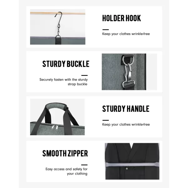 imageMATEIN Garment Bags for Travel Large Double Layer Suit Bags with Shoulder Strap for Men Women Foldable Carry On Garment Bags for Hanging Clothes Convertible Business Luggage Weekender Bags BlackGrey