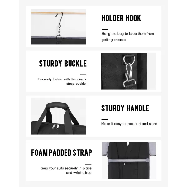 imageMATEIN Garment Bags for Travel Large Double Layer Suit Bags with Shoulder Strap for Men Women Foldable Carry On Garment Bags for Hanging Clothes Convertible Business Luggage Weekender Bags BlackBlack