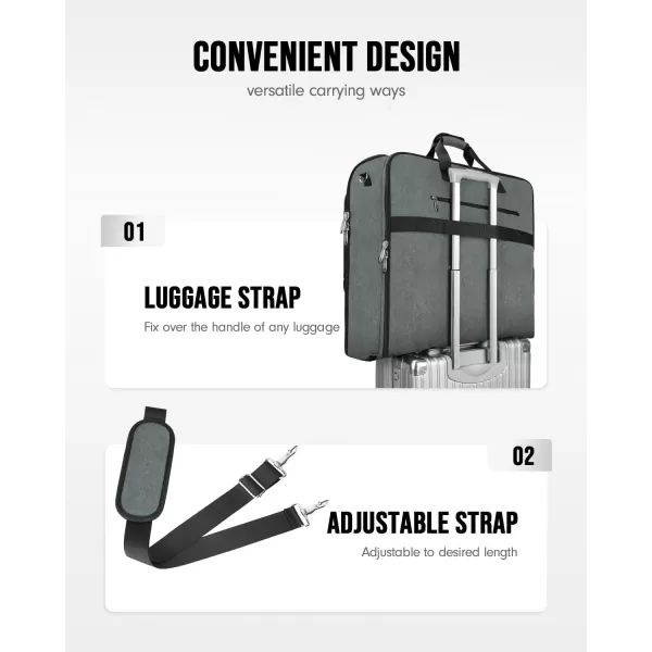 imageMATEIN Garment Bags for Travel Large Double Layer Suit Bags with Shoulder Strap for Men Women Foldable Carry On Garment Bags for Hanging Clothes Convertible Business Luggage Weekender Bags BlackGrey