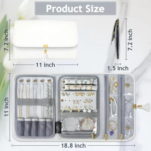 imageMATEIN Jewelry Organizer for Travel Womens PU Leather Large Jewerly Holder with Tassel Travel Necklace Earring Ring Bracelet Storage Case PurpleBeige