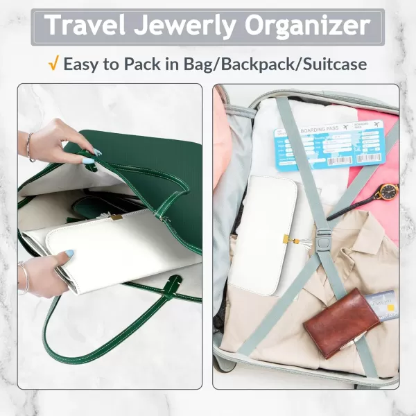 imageMATEIN Jewelry Organizer for Travel Womens PU Leather Large Jewerly Holder with Tassel Travel Necklace Earring Ring Bracelet Storage Case PurpleBeige