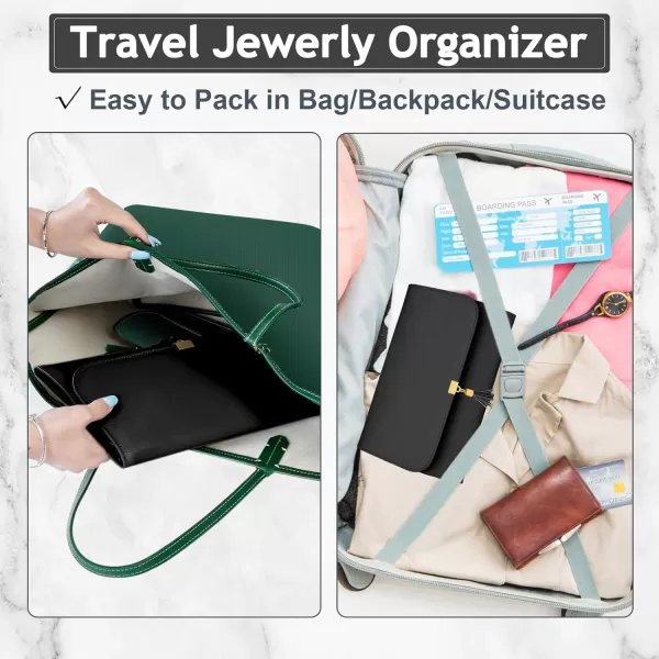 imageMATEIN Jewelry Organizer for Travel Womens PU Leather Large Jewerly Holder with Tassel Travel Necklace Earring Ring Bracelet Storage Case PurpleBlack