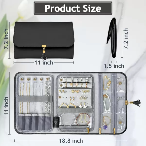 imageMATEIN Jewelry Organizer for Travel Womens PU Leather Large Jewerly Holder with Tassel Travel Necklace Earring Ring Bracelet Storage Case PurpleBlack