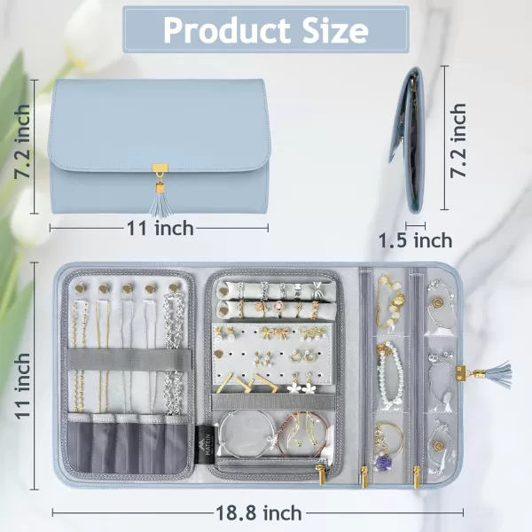 imageMATEIN Jewelry Organizer for Travel Womens PU Leather Large Jewerly Holder with Tassel Travel Necklace Earring Ring Bracelet Storage Case PurpleBlue