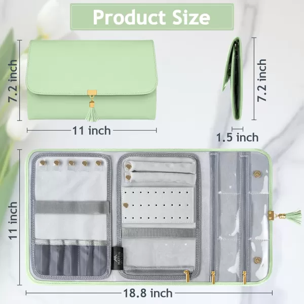 imageMATEIN Jewelry Organizer for Travel Womens PU Leather Large Jewerly Holder with Tassel Travel Necklace Earring Ring Bracelet Storage Case PurpleGreen