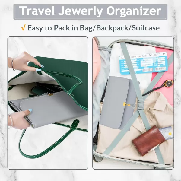 imageMATEIN Jewelry Organizer for Travel Womens PU Leather Large Jewerly Holder with Tassel Travel Necklace Earring Ring Bracelet Storage Case PurpleGrey