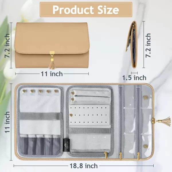 imageMATEIN Jewelry Organizer for Travel Womens PU Leather Large Jewerly Holder with Tassel Travel Necklace Earring Ring Bracelet Storage Case PurpleLight Brown