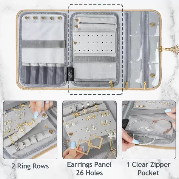 imageMATEIN Jewelry Organizer for Travel Womens PU Leather Large Jewerly Holder with Tassel Travel Necklace Earring Ring Bracelet Storage Case PurpleLight Brown