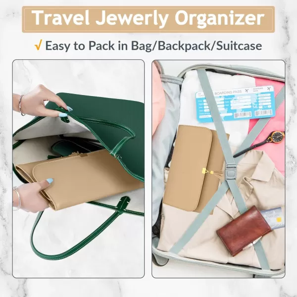 imageMATEIN Jewelry Organizer for Travel Womens PU Leather Large Jewerly Holder with Tassel Travel Necklace Earring Ring Bracelet Storage Case PurpleLight Brown