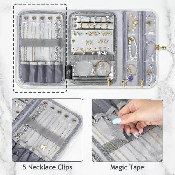 imageMATEIN Jewelry Organizer for Travel Womens PU Leather Large Jewerly Holder with Tassel Travel Necklace Earring Ring Bracelet Storage Case PurpleLight Brown