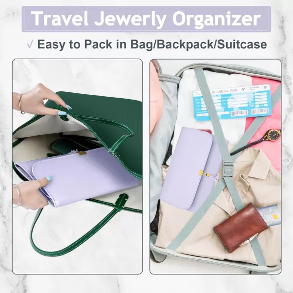 imageMATEIN Jewelry Organizer for Travel Womens PU Leather Large Jewerly Holder with Tassel Travel Necklace Earring Ring Bracelet Storage Case PurplePurple