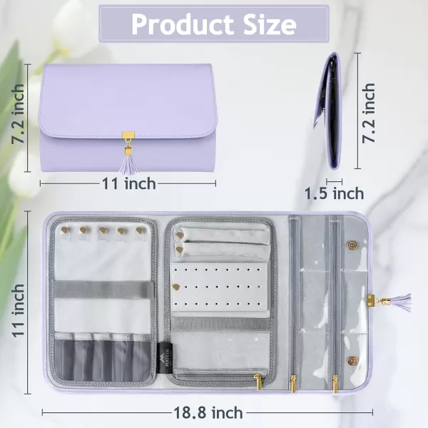 imageMATEIN Jewelry Organizer for Travel Womens PU Leather Large Jewerly Holder with Tassel Travel Necklace Earring Ring Bracelet Storage Case PurplePurple