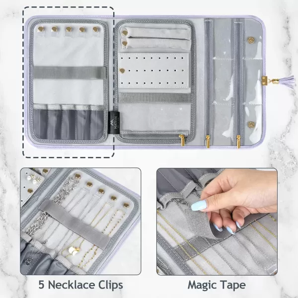 imageMATEIN Jewelry Organizer for Travel Womens PU Leather Large Jewerly Holder with Tassel Travel Necklace Earring Ring Bracelet Storage Case PurplePurple
