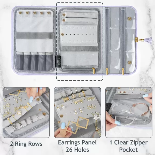 imageMATEIN Jewelry Organizer for Travel Womens PU Leather Large Jewerly Holder with Tassel Travel Necklace Earring Ring Bracelet Storage Case PurplePurple