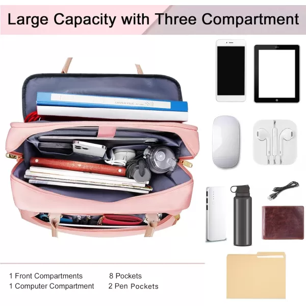 imageMATEIN Laptop Bag for Women 156 inch Computer Briefcase Sleeve Case Large Water Resistant Cute Messenger Work Tote Bible Temple Bag Crossbody for Teen Girls School College Office Travel Gifts PinkPink