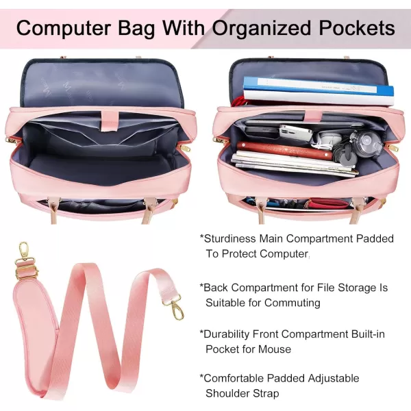 imageMATEIN Laptop Bag for Women 156 inch Computer Briefcase Sleeve Case Large Water Resistant Cute Messenger Work Tote Bible Temple Bag Crossbody for Teen Girls School College Office Travel Gifts PinkPink