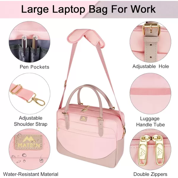 imageMATEIN Laptop Bag for Women 156 inch Computer Briefcase Sleeve Case Large Water Resistant Cute Messenger Work Tote Bible Temple Bag Crossbody for Teen Girls School College Office Travel Gifts PinkPink