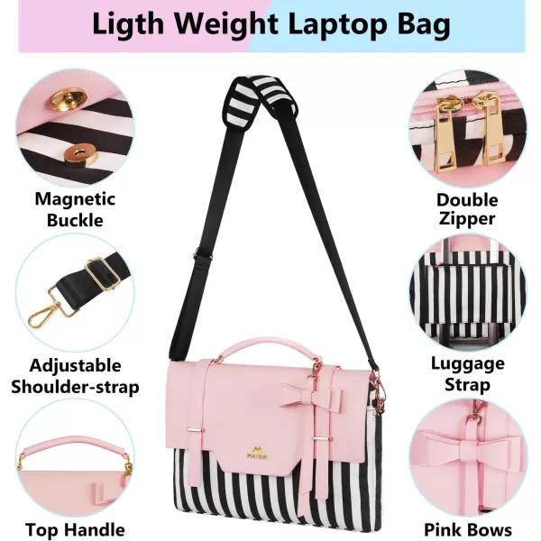 imageMATEIN Laptop Bag for Women 156 inch Slim Computer Briefcase Sleeve Case Lightweight Cute Girly Messenger Shoulder Carrying Work Tote Bag with Rfid Pocket Sister Gifts for School Girl Office PinkPink