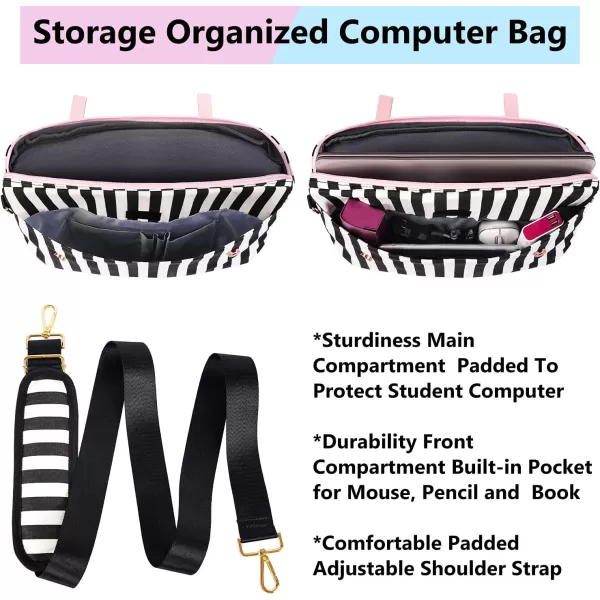 imageMATEIN Laptop Bag for Women 156 inch Slim Computer Briefcase Sleeve Case Lightweight Cute Girly Messenger Shoulder Carrying Work Tote Bag with Rfid Pocket Sister Gifts for School Girl Office PinkPink