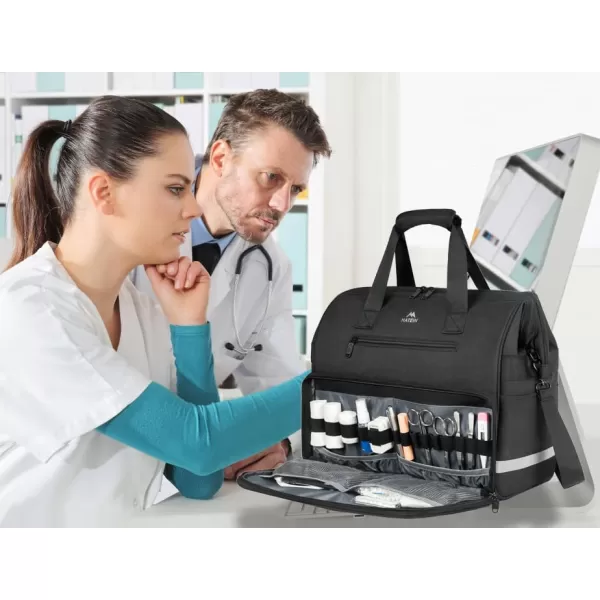 imageMATEIN Medical Bag Large WaterResistant First Aid Bags with Many Pocktets for Nursing Portable Clinical Home Health Bag Doctor Bag Nurse Gifts for Home Visits Health Care Hospice Black