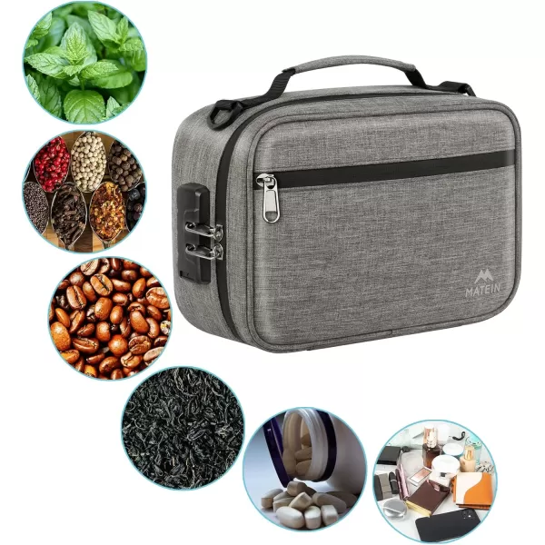 imageMATEIN Smell Proof Bag Odor Proof Bags Stash Box Container with Combination Lock Travel Storage Case with Detachable Shoulder Strap Scent Proof Bag Gifts for Men ampamp WomenGrey
