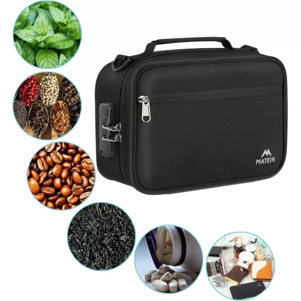 imageMATEIN Smell Proof Bag Odor Proof Bags Stash Box Container with Combination Lock Travel Storage Case with Detachable Shoulder Strap Scent Proof Bag Gifts for Men ampamp WomenBlack