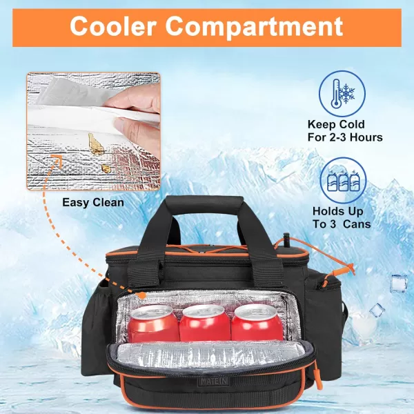 imageMATEIN Tackle Bag with Cooler ampamp Rod Holder Fishing Gifts for Men Unique Saltwater Resistant Waterproof Fishing Tackle Storage Carrying Case with Shoulder Strap for Trays and Fish Gear Black