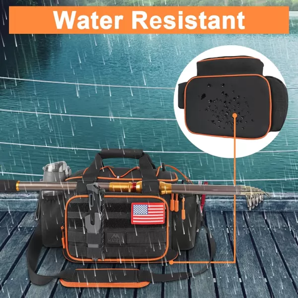 imageMATEIN Tackle Bag with Cooler ampamp Rod Holder Fishing Gifts for Men Unique Saltwater Resistant Waterproof Fishing Tackle Storage Carrying Case with Shoulder Strap for Trays and Fish Gear Black