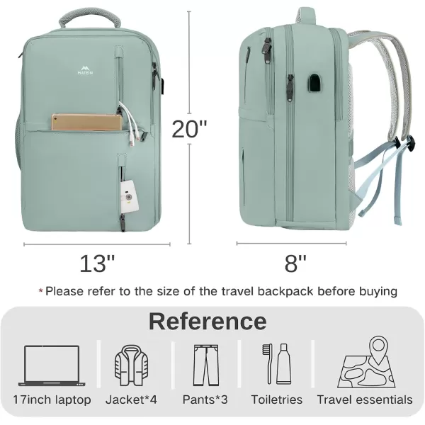 imageMATEIN Travel Backpacks for Women Flight Approved 17 Inch Carry on Luggage Backpack with USB Charge Port 40L Laptop Backpack Daypack Business College Overnight Weekender Light PurpleLight Blue