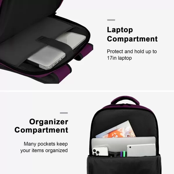 imageMATEIN Travel Backpacks for Women Flight Approved 17 Inch Carry on Luggage Backpack with USB Charge Port 40L Laptop Backpack Daypack Business College Overnight Weekender Light PurplePurple