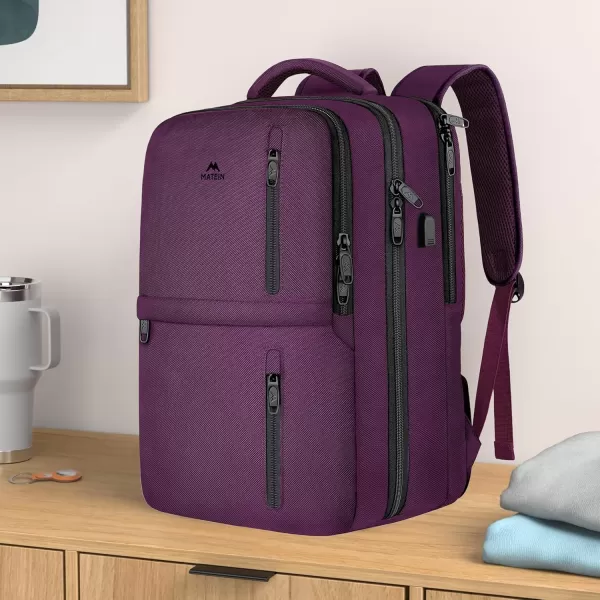 imageMATEIN Travel Backpacks for Women Flight Approved 17 Inch Carry on Luggage Backpack with USB Charge Port 40L Laptop Backpack Daypack Business College Overnight Weekender Light PurplePurple