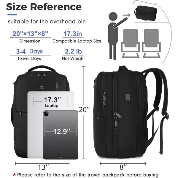 imageMATEIN Travel Backpacks for Women Flight Approved 17 Inch Carry on Luggage Backpack with USB Charge Port 40L Laptop Backpack Daypack Business College Overnight Weekender Light PurpleBlack