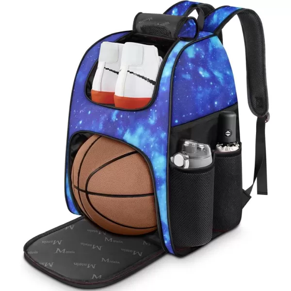 imageMATEIN Basketball Bag Sturdy Soccer Bag with Ball Holder ampamp Shoe Compartment Large Basketball Backpack for Training Equipment Water Resistant Sports Ball Bags Fits Volleyball Football ColorfulGalaxy Blue