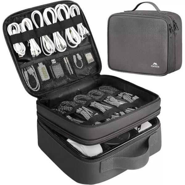 imageMATEIN Cable Organizer Bag Waterproof Travel Electronic Storage with Adjustable Divider Shockproof Portable Double Layer Tech Bag Carrying Case for Cord Earbuds Charger SD Card Tech Gifts BlackGrey