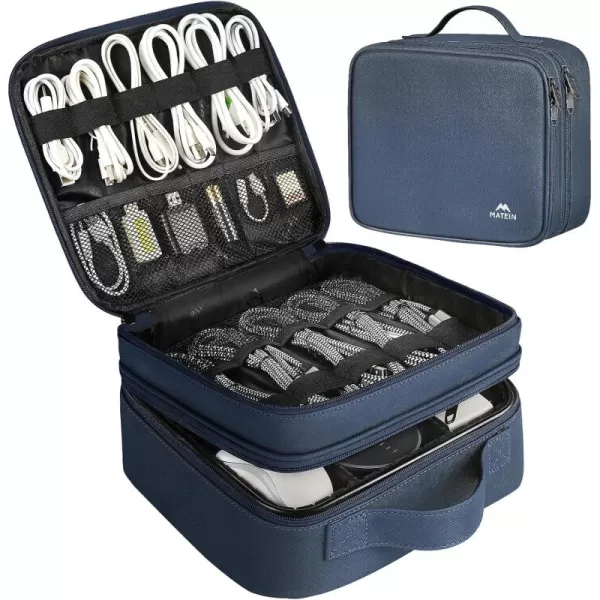 imageMATEIN Cable Organizer Bag Waterproof Travel Electronic Storage with Adjustable Divider Shockproof Portable Double Layer Tech Bag Carrying Case for Cord Earbuds Charger SD Card Tech Gifts BlackNavy
